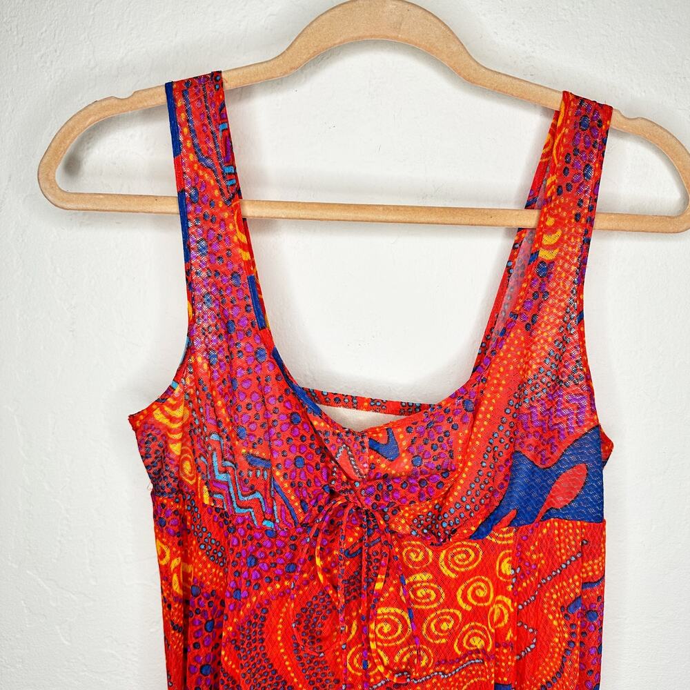 Vintage Olga Nylon Sheer Psychedelic Mesh Maxi Nightgown Dress Swim Cover Up - Picture 2 of 14